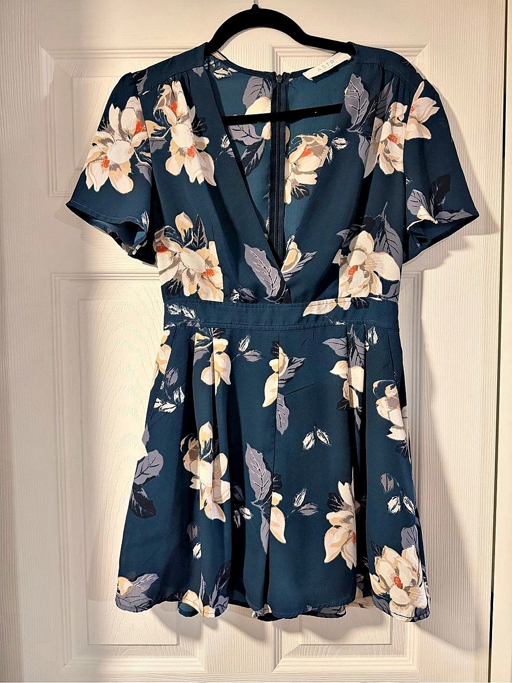 Aster Floral Mini Romper in Blue & Cream Size Medium